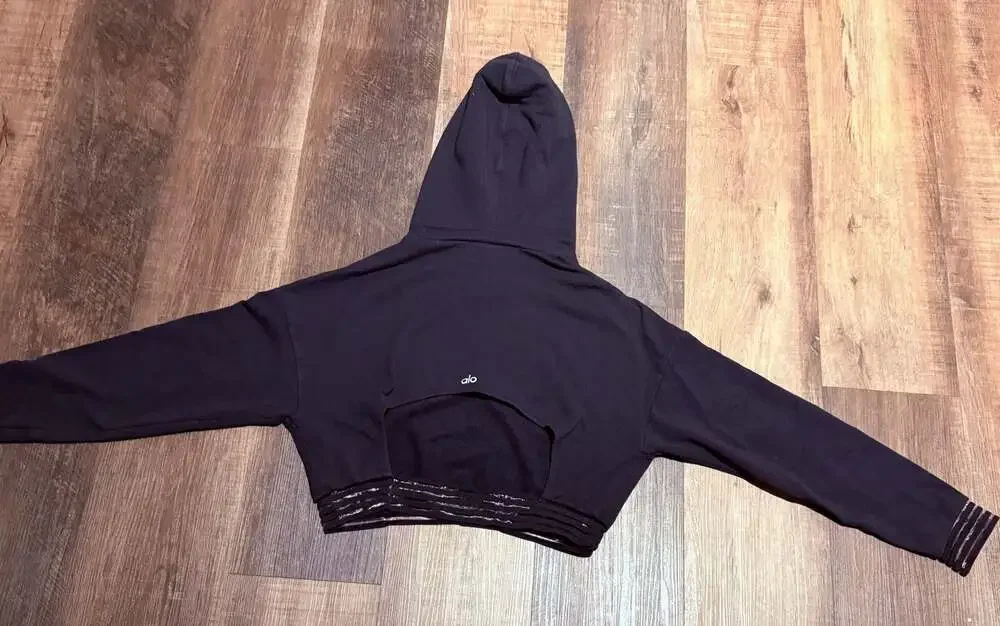 Alo Yoga Open Back Cropped Hoodie with Mesh Trim